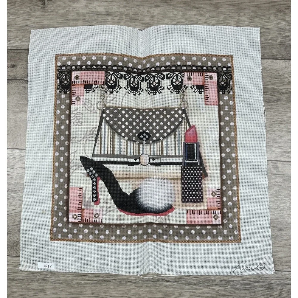 Lani Handpainted HP Needlepoint Canvas - Purse Pump Lipstick Girls Girl